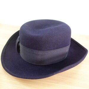 Vintage Glenover Hat Blue Fedora Curl Brim Wool Cowgirl Western HENRY POLLAK USA